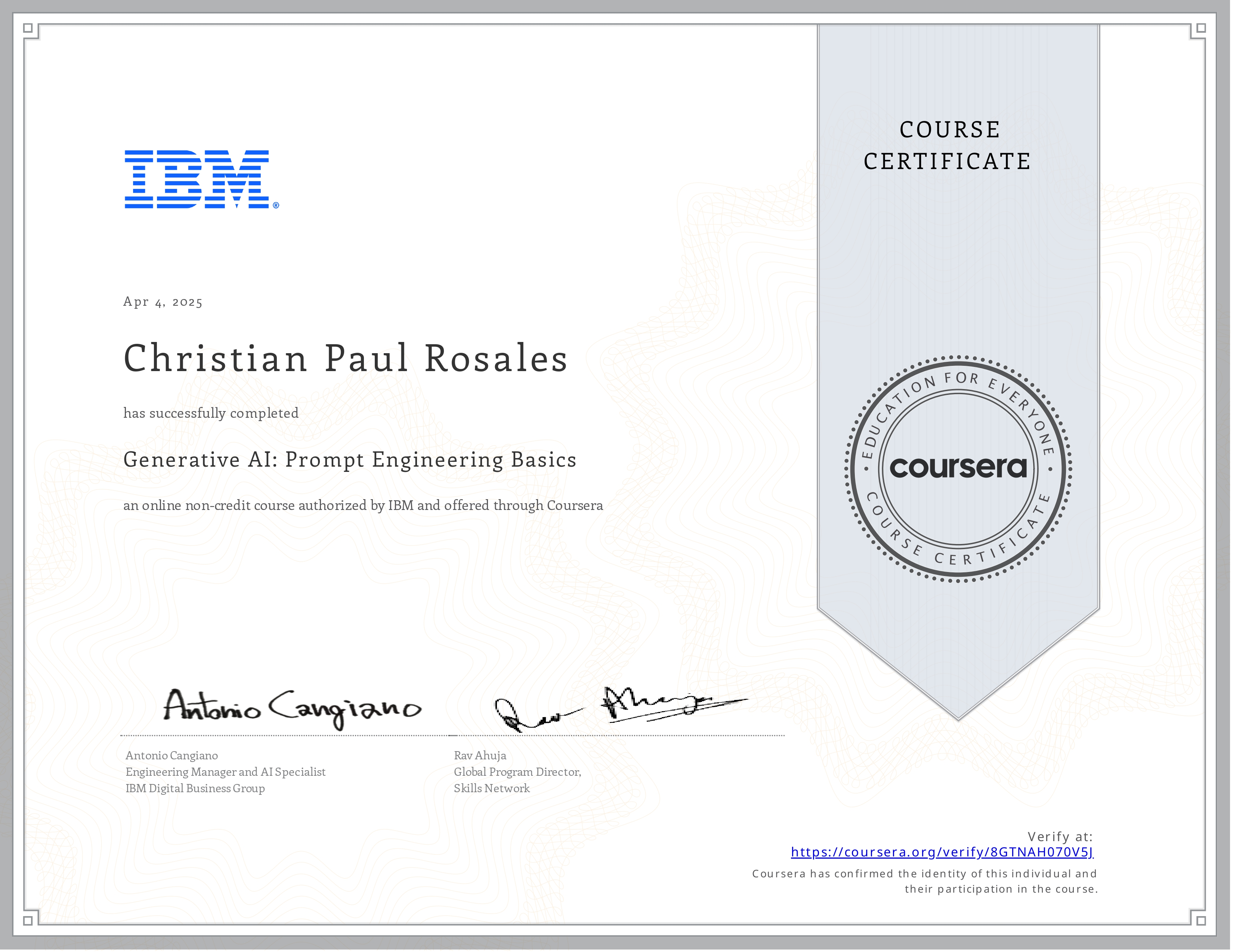 Generative AI: Prompt Engineering Basics Certificate